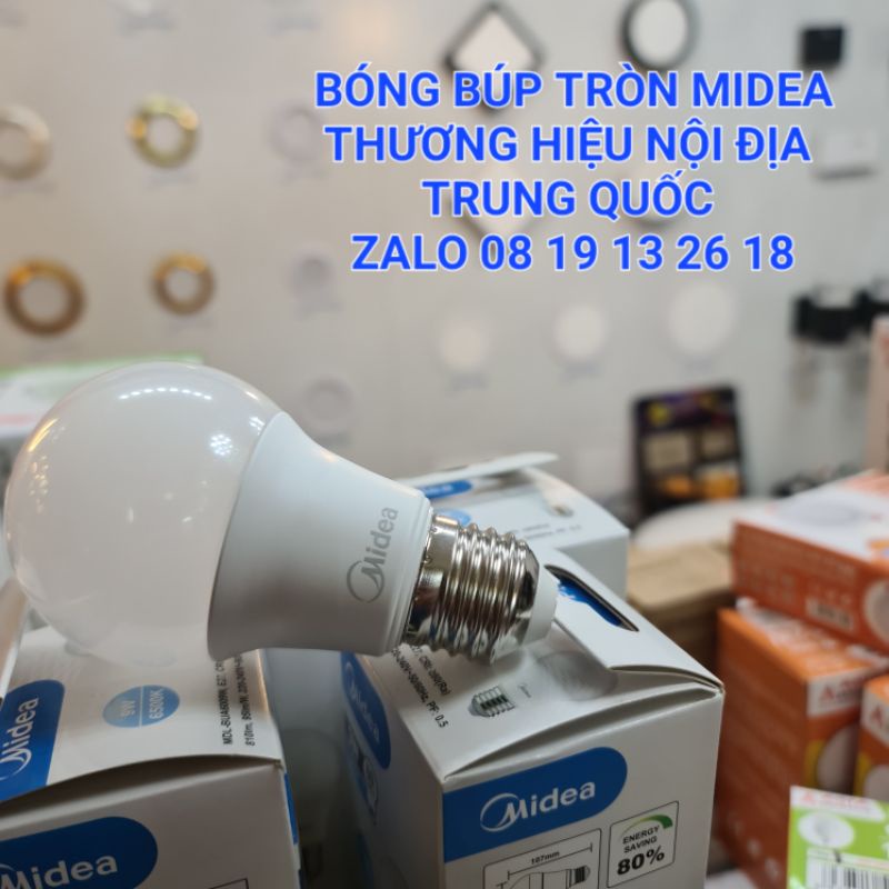 Bóng đèn led Búp tròn Midea 5W, 7W, 9W, 12W, đui e27, thương hiệu nội địa Trung Quốc.