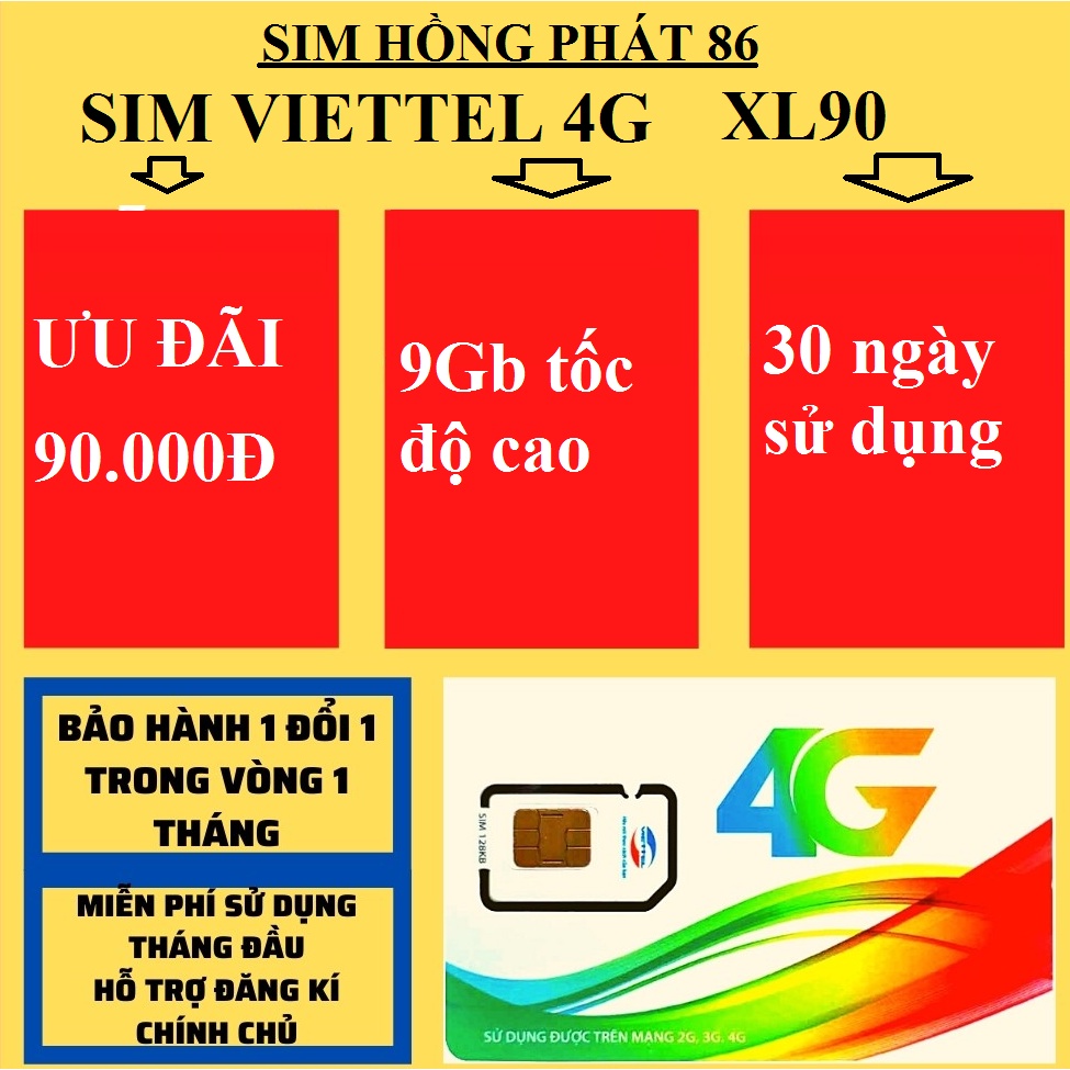 sim viettel 4G gói XL90U 9G sử dụng tốc độ cao 30 ngày,thiết bị định vị, sim phát wifi, max băng thông, nghe gọi được