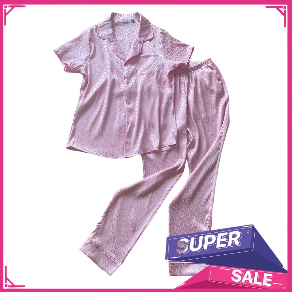 Bộ Pijama Gấm giãn nhẹ 4 chiều, màu vàng và hồng đỗ siêu xinh, quần dài áo cộc (ảnh thật shop tự chụp)