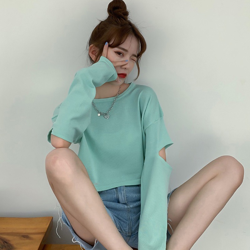 IELGY  Áo Thun Dài Tay Màu Sắc Đơn Giản Dễ Phối Đồ Cho Nữ