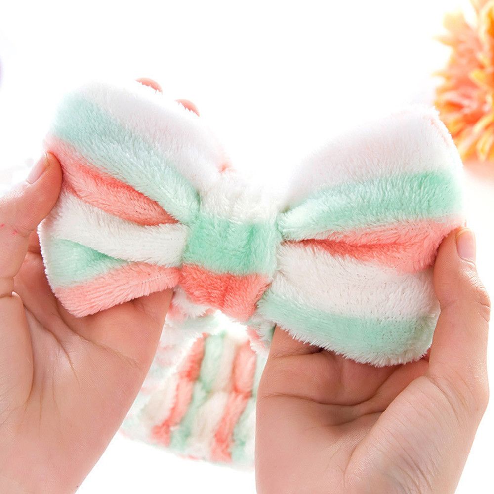 Băng đô rửa mặt trang điểm bản rộng thắt nơ vải nhung san hô mềm mại co giãn nhiều màu sắc thời trang tùy chọn cho nữ