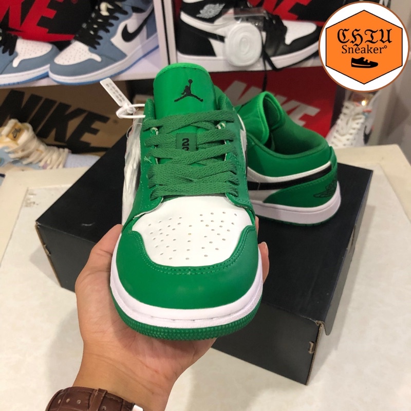 Giày thể thao nam nữ Jordan cổ thấp xanh lá da bóng phiên bản cao cấp giày sneaker nam nữ Jd1 cổ thấp