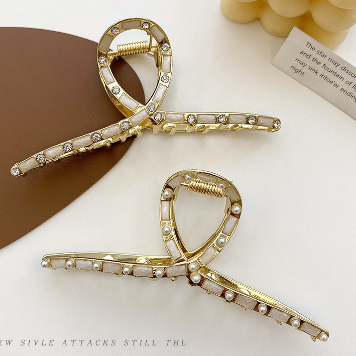 Kẹp Tóc Hình Cá Mập Đính Ngọc Trai Lớn Kiểu Hàn Quốc Dễ Thương Cho Nữ