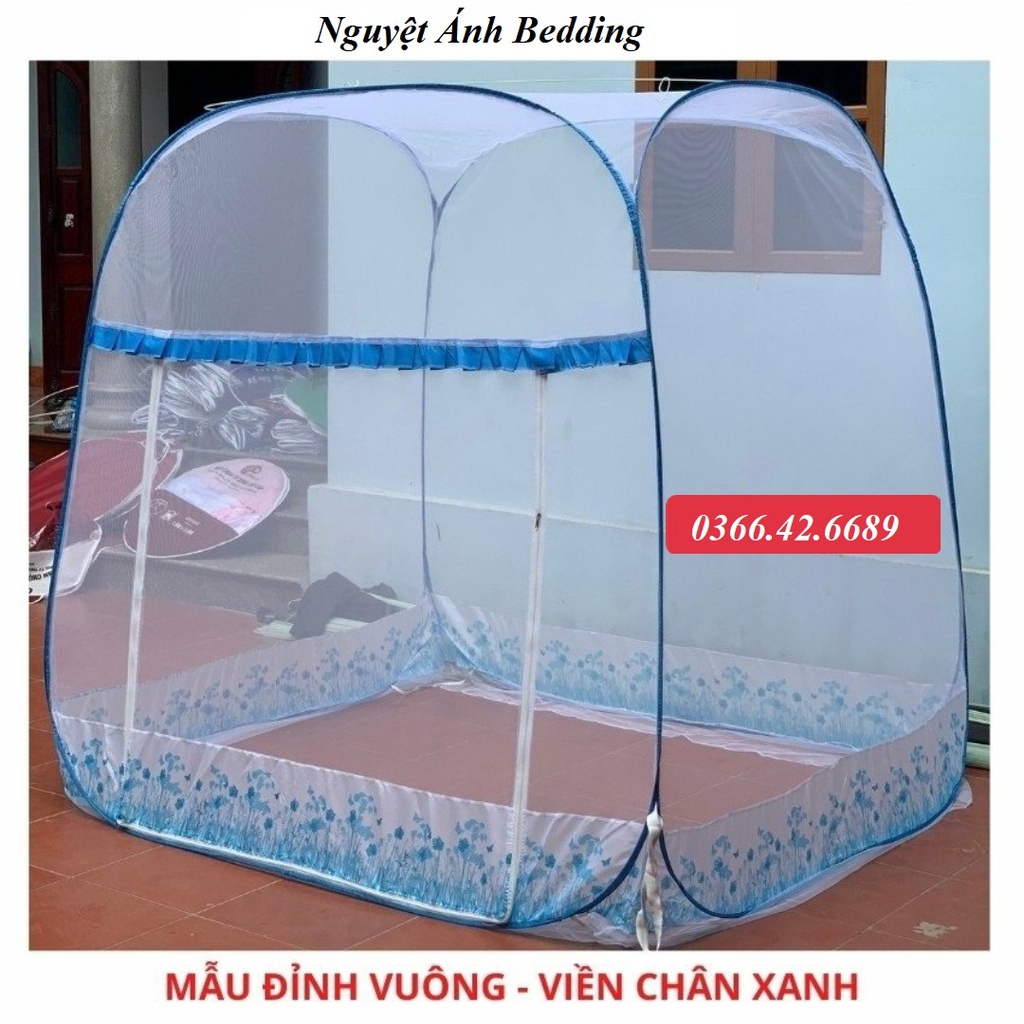 (Hot trend) Màn Chụp, Mùng Ngủ Tự Bung Đỉnh Vuông 1m6x2m Chân Viền Nâu - Màn khung xếp chống muỗi ko cần khoan tường