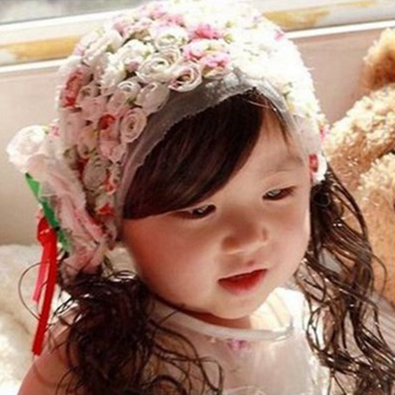 Korean Style Headdress Baby Hundred Days Baby Children Hair Band Wig Bangs One Year Old Photo Headband Princess Curly Hair Headdress Flower