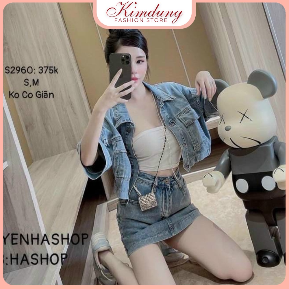 Set jean mix chân váy chất đẹp - Set Bò Denim Cao Cấp Áo Bò Tay Cộc Mix Chân Váy Video ảnh Thật