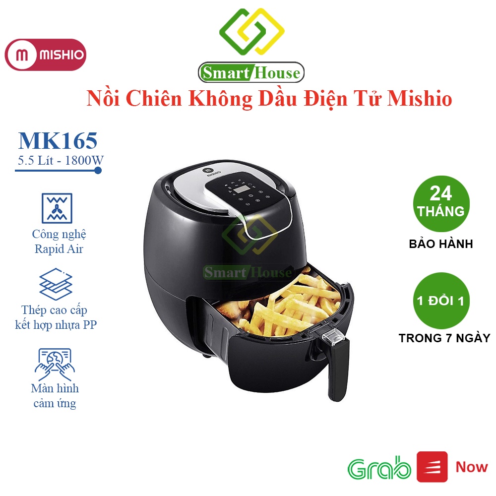 Nồi Chiên Không Dầu Mishio MK165 5.5L Nồi Chiên Điện Tử Màu Đen