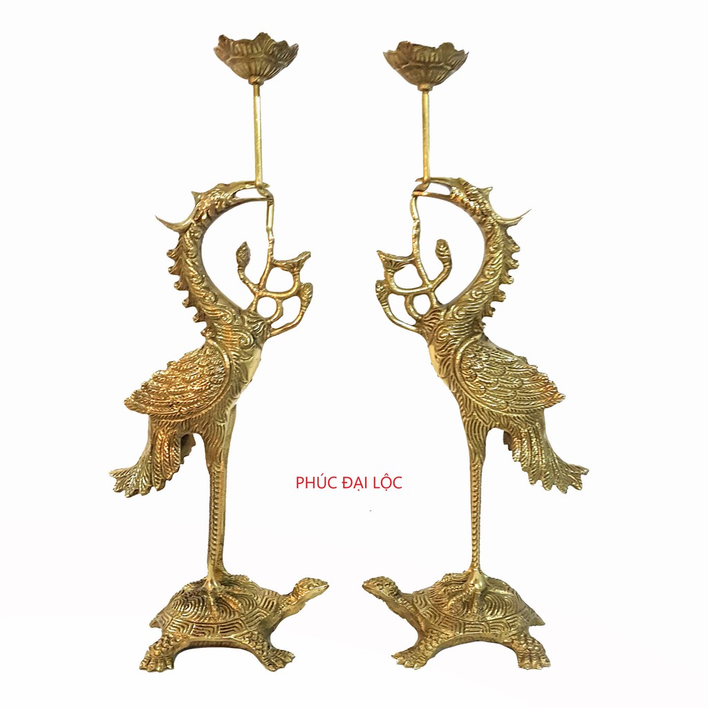 Đôi hạc thờ cánh Đức Thúy số 1  bằng đồng cao 32 cm nặng 1,8 kg màu vàng sáng bóng