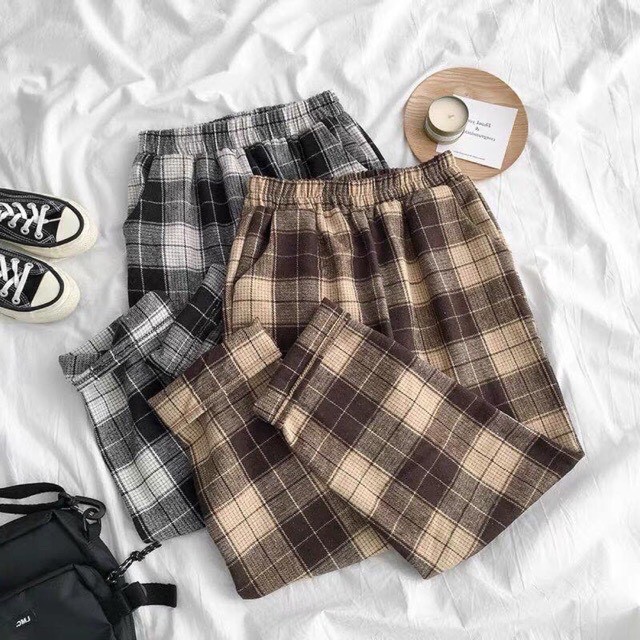 Quần suông ống rộng kẻ caro dáng dài cạp cao siêu hot | BigBuy360 - bigbuy360.vn
