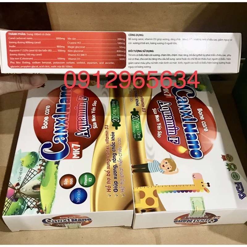 Canxi Nano giúp bổ sung Canxi, vitamin d3 giúp chắc xương, răng khoẻ cho bé, hạn chế loãng xương cho người lớn 20 ống