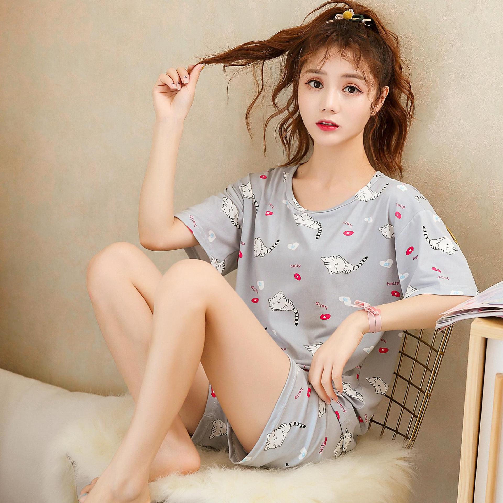 đồ ngủ Vải Phi Bóng Cỡ Lớn Quyến Rũ Cho Nữ đồ ngủ Váy ngủ pyjamas pijama nam nữ mùa hè đồ đôi pijama ngắn lụa satin dễ thương bigsize đồ mặc nhà cao cấp