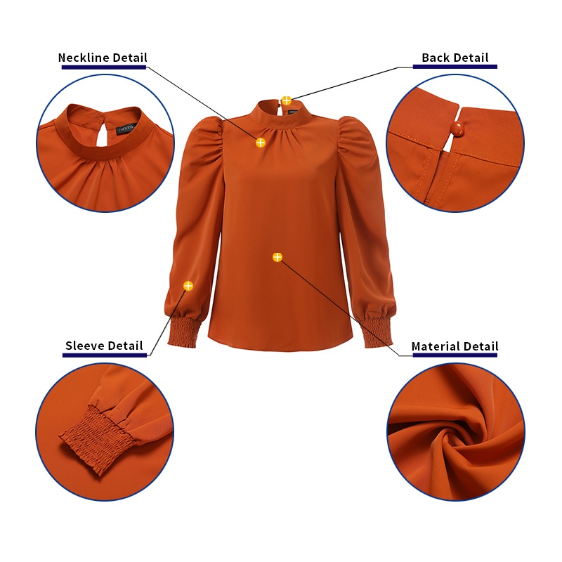 Áo kiểu ZANZEA thanh lịch cho nữ tay dài bo phồng cổ chữ O màu trơn dễ phối đồ hàng ngày