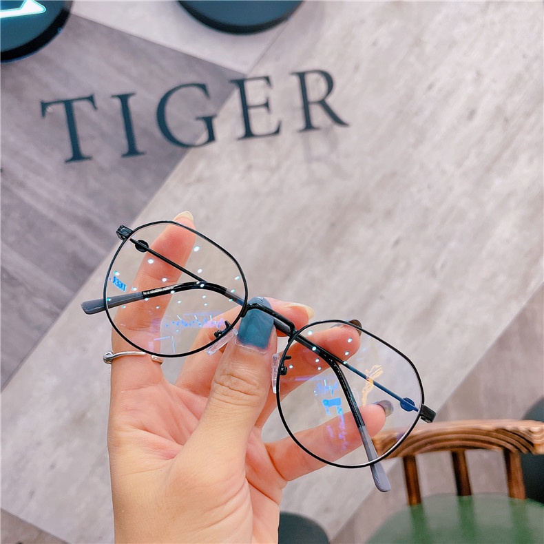 Mắt kính gọng kim loại tròn chống bức xạ phong cách retro Hàn Quốc