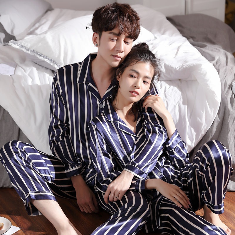 Bộ Mặc Nhà Đôi Nam Nữ  Đồ Ngủ Lụa Hè Thu Dài tay IVY613