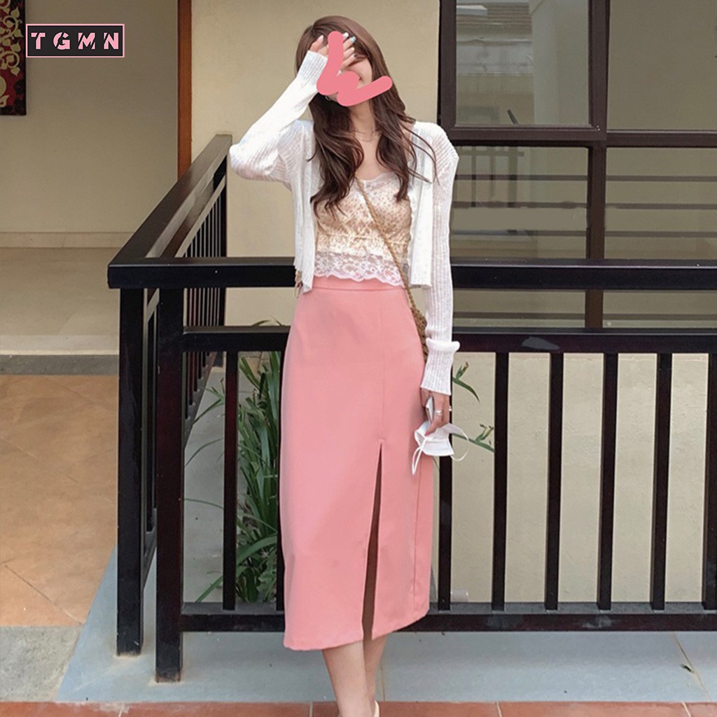 Chân váy dài ulzzang phong cách Hàn Quốc, chân váy chữ a dài xẻ tà | BigBuy360 - bigbuy360.vn