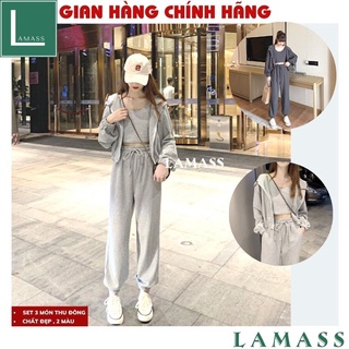 Set Đồ Bộ Nữ 🌸sét 3 món thể thao 2 mầu đen xám phong cách ulzzang, bộ đồ nữ thể thao thu đông nam nữ unisex LAMASS