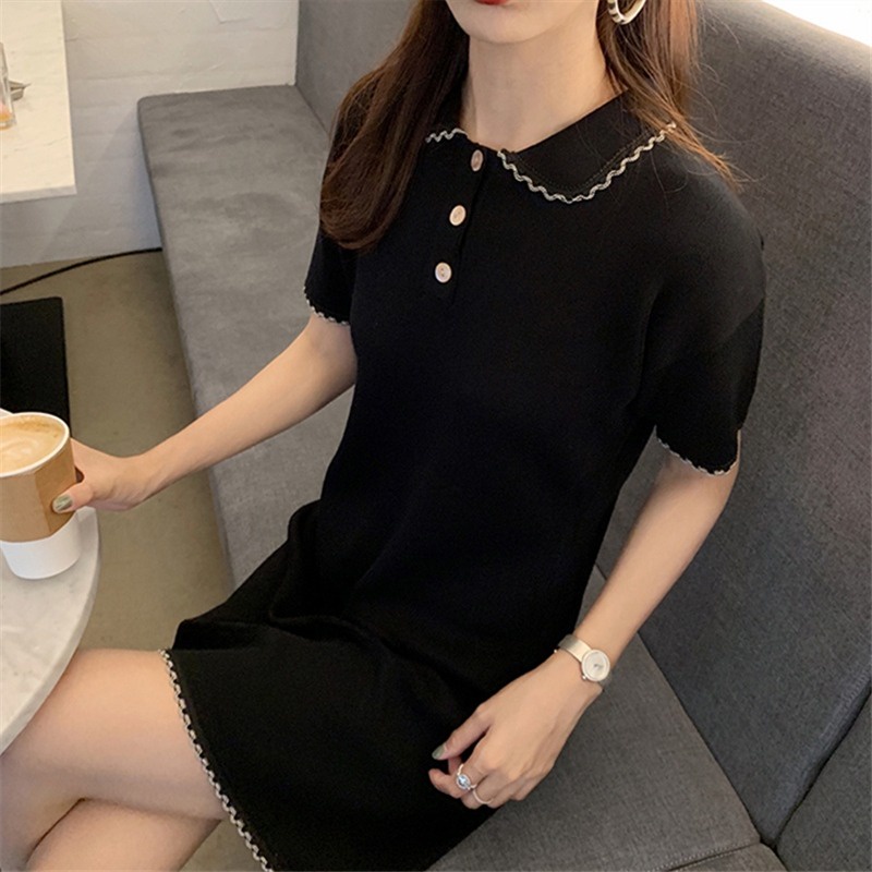 Đầm dệt kim ZHELIHANGFEI dáng suông tay cộc mùa hè phong cách Hong Kong thời trang 2022 mới