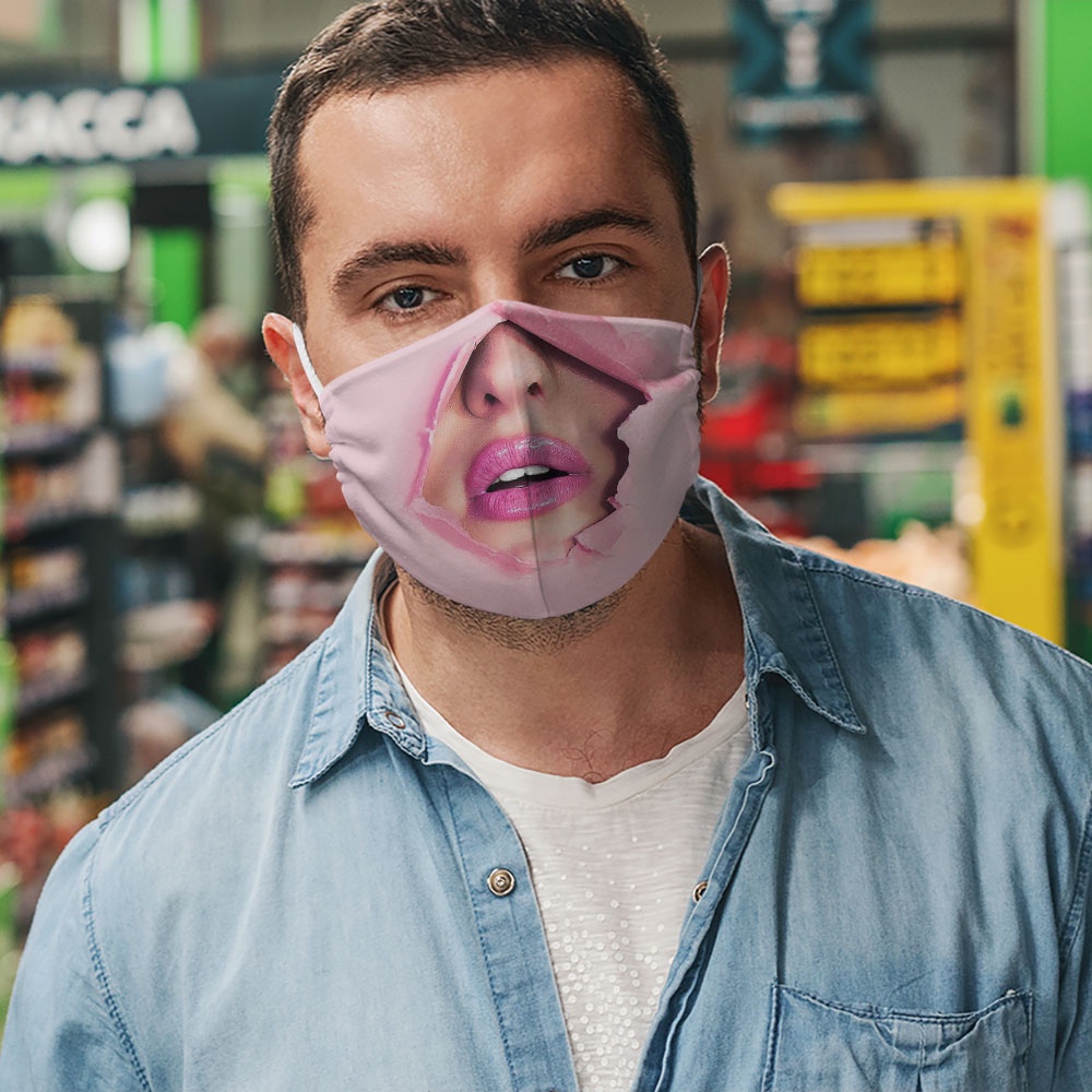 Khẩu trang hình 3d vui nhộn miệng cười lè lưỡi mặt người 58 CARTWELL dây đeo mềm có thể giặt và tái sử dụng dễ thở vải c