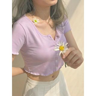 Áo croptop tím nút dọc  ( Vải form đẹp, ảnh shop chụp )