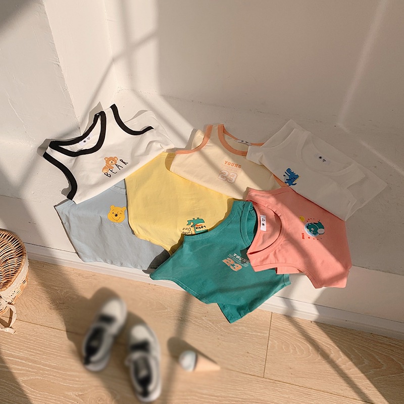 Áo Thun Không Tay In Họa Tiết Hoạt Hình Thời Trang Mùa Hè Cho Bé