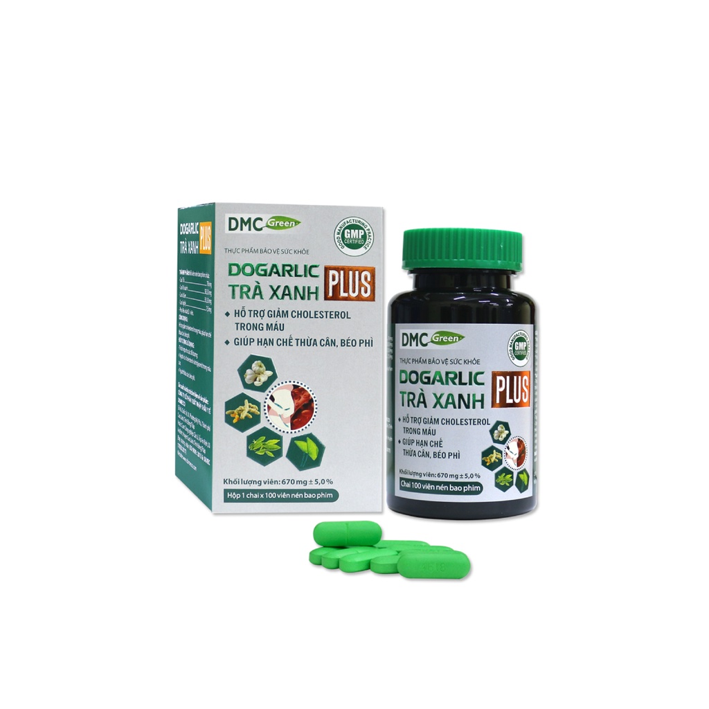 Viên Uống Giảm Cân, Giảm Mỡ Máu Dogarlic Trà Xanh Plus - Lọ 100 Viên