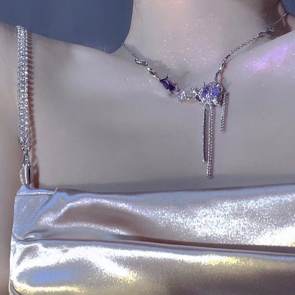 Vòng cổ Mặt Trái Tim Đính Đá Pha Lê Tím Sang Trọng Cho Nữ