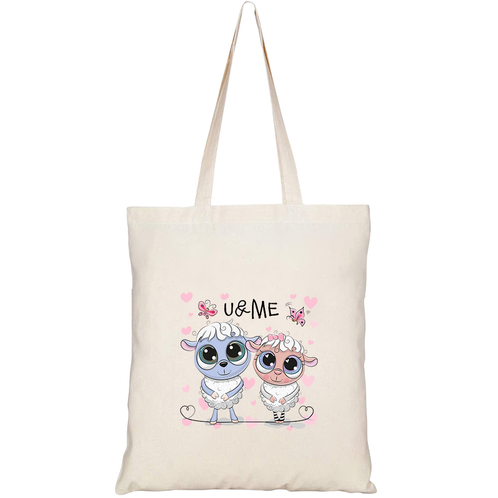 Túi vải tote canvas HTFashion in hình two cute cartoon sheep on HT458