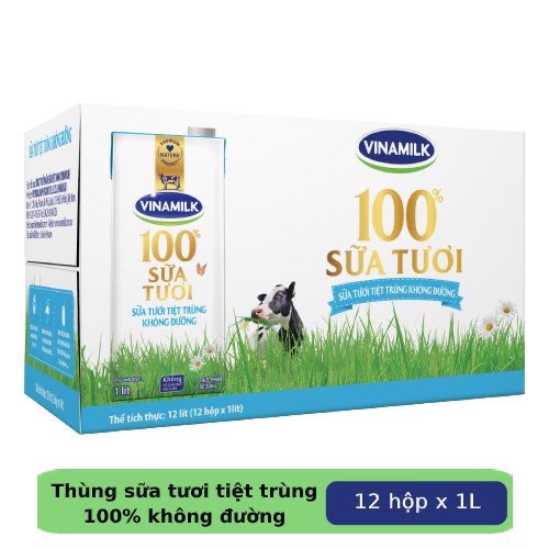 [Chỉ Giao Hỏa Tốc TP Hà Nội] Thùng Sữa Tươi VINAMILK 1 Lít Vị Đường, Ít Đường, Không Đường (12 hộp)