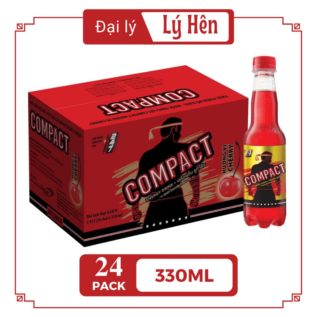 Thùng 24 Chai Nước Uống Tăng Lực Compact Cherry Energy Drink Chai 330ml Date Luôn Mới