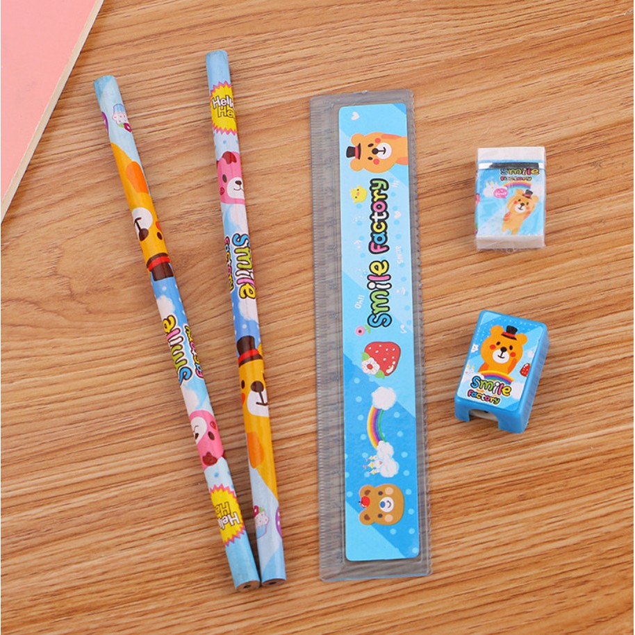 Bộ dụng cụ học tập 5 món giá rẻ dễ thương cute đồ dùng học sinh đẹp cho bé  ROSE196 (D01)