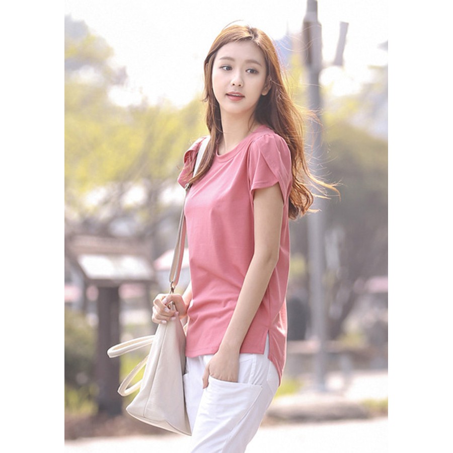 Áo thun nữ tay búp sen màu hồng trẻ trung nữ tính A16