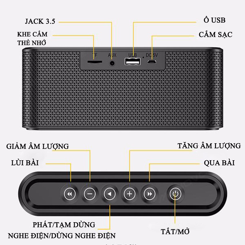 Loa bluetooth manovo x6 nút bấm cảm ứng, siêu bass vỏ nhôm nguyên khối công suất 6W thời gian sử dụng 8H