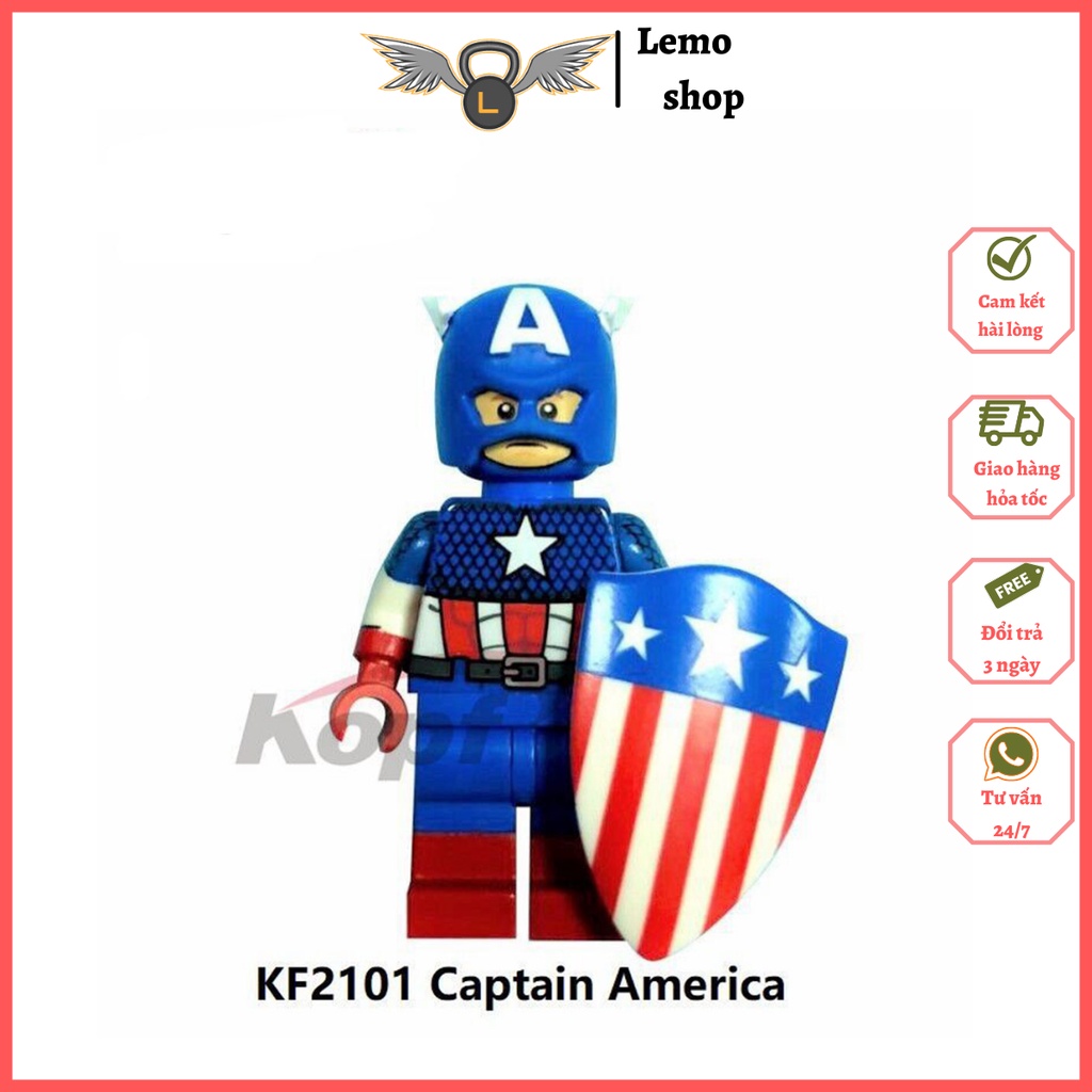 Đồ chơi lắp ráp Minifigures mô hình đội trưởng Mỹ Captain America, đồ chơi cho bé bằng nhựa ABS an toàn Kopf KF2101