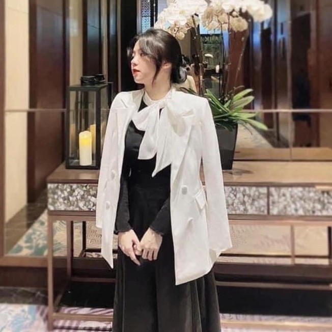 Áo len tăm cổ nơ trắng