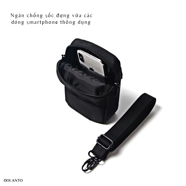 Túi Đeo Chéo Đen SLIM BAG Nhỏ Du Lịch Thời Trang Vải Canvas Cao Cấp Chống Thấm Nước Tiện Bao Tử Bụng Nam Nữ DOLANTO