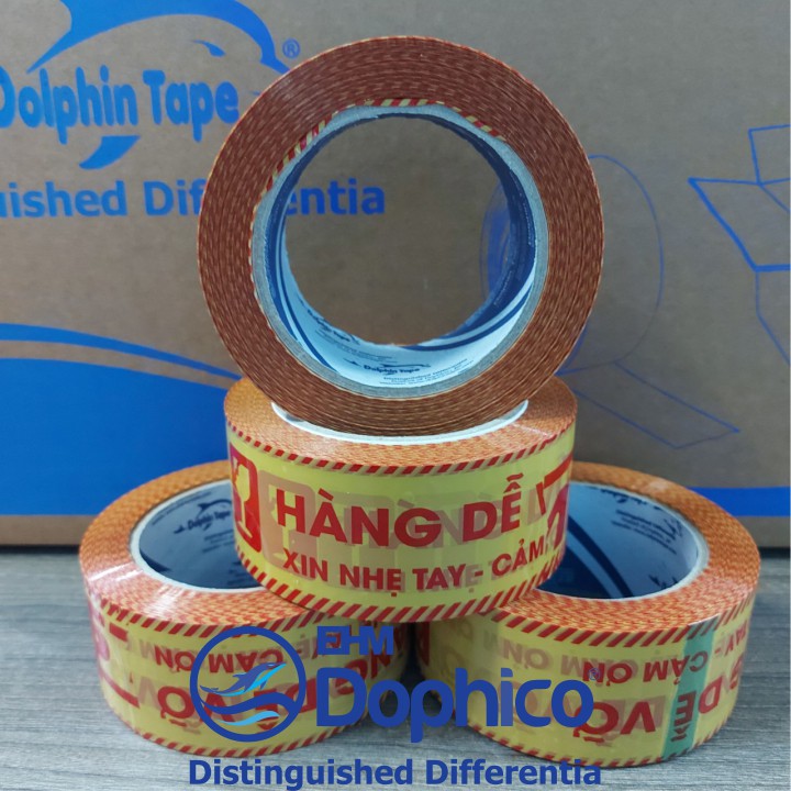 6 Cuộn [ HÀNG DỄ VỠ ] Băng dính in chữ quy cách 48mm x 100Y – Nhãn hiệu Dolphin – Dùng đóng gói cho hàng hoá dễ vỡ