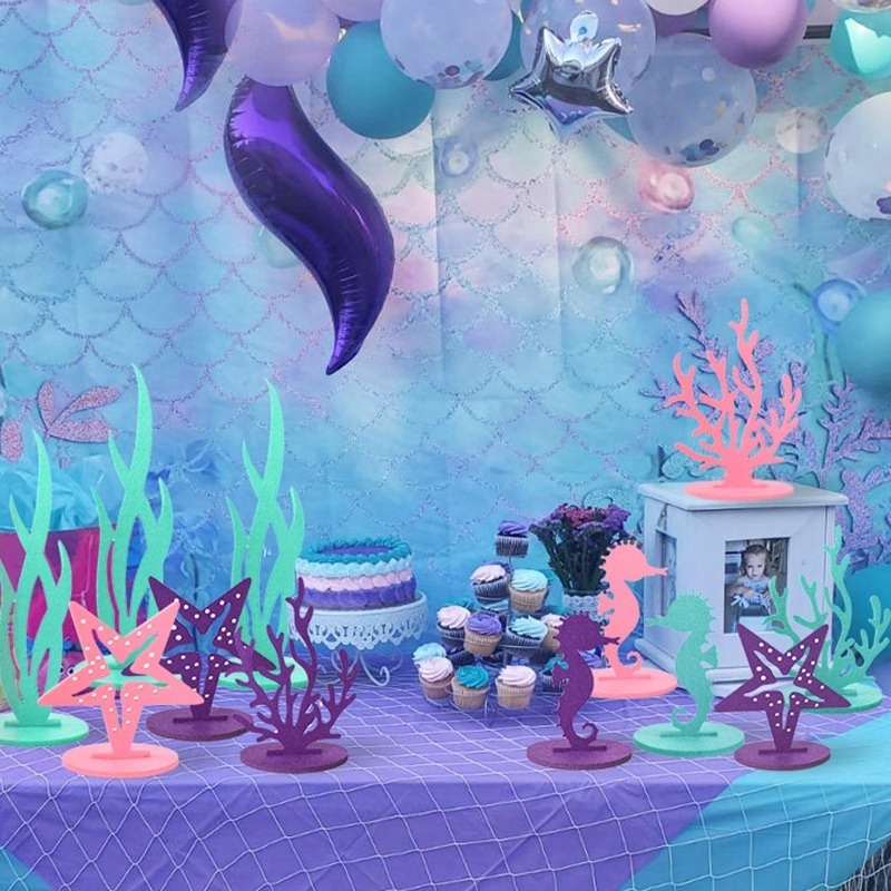 Set 2 Món Đồ Trang Trí Tiệc Chủ Đề Công Chúa Tiên Cá DIY