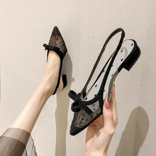 giày cao gót lưới đính nơ