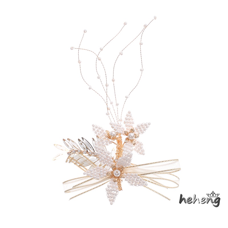 1 Bộ Kẹp Tóc Hình Hoa Lá Đính Đá &amp; Ngọc Trai Giả Thanh Lịch Cho Cô Dâu