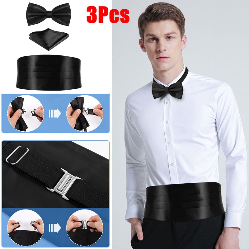 Bộ 3 Khăn Tay Satin Vuông Bỏ Túi Đính Nơ Thời Trang Cho Nam