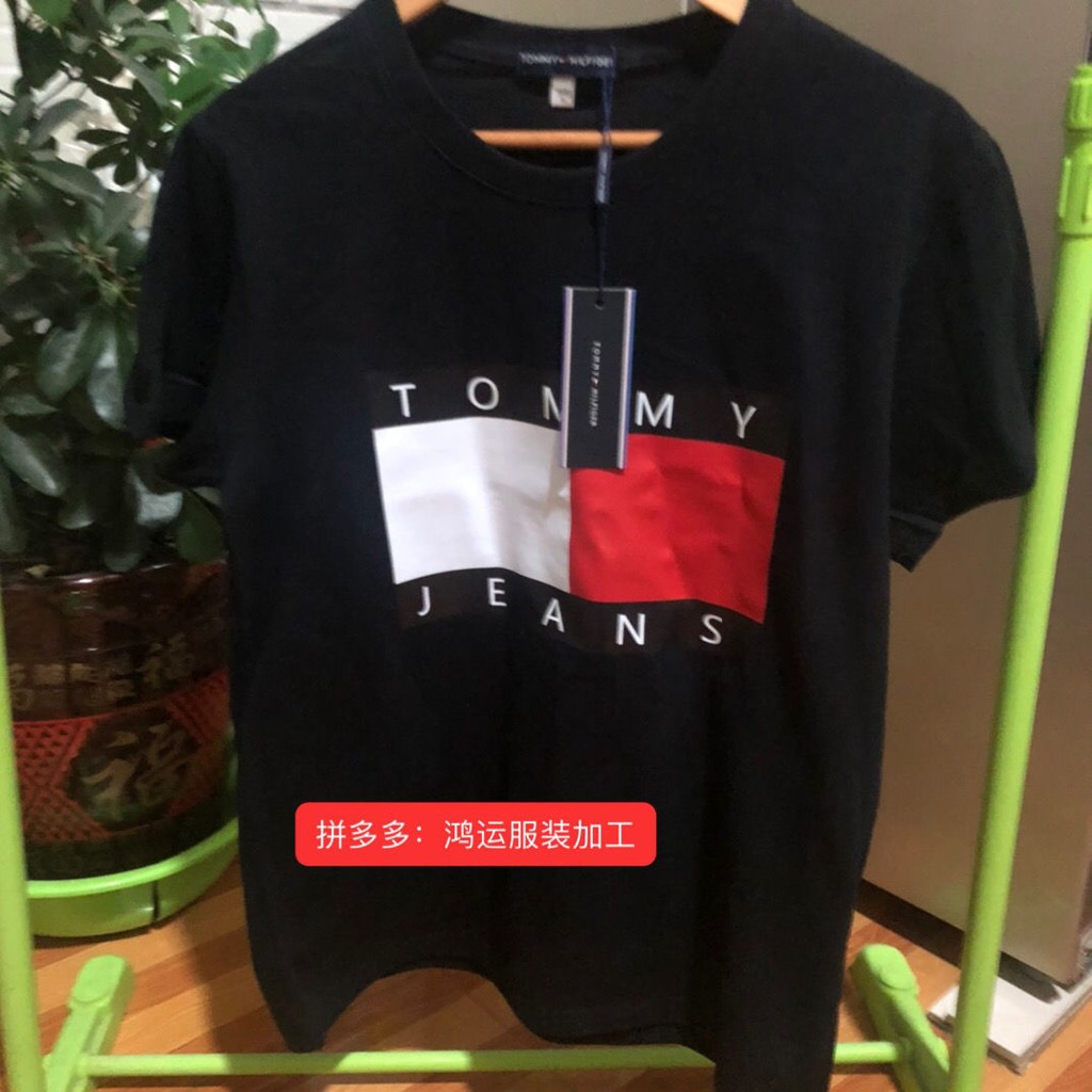 Áo Thun 100% Cotton Ngắn Tay Dáng Rộng In Chữ Tommy Hilfiger Thời Trang Hàn Quốc Cho Nam Nữ