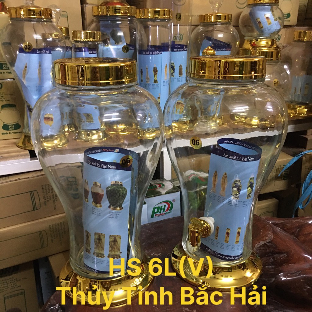 BÌNH NGÂM RƯỢU THỦY TINH CAO CÂP  6 Lít -KHÔNG CHÌ -  SẢN XUẤT TẠI VIỆT NAM-THỦY TINH BẮC HẢI