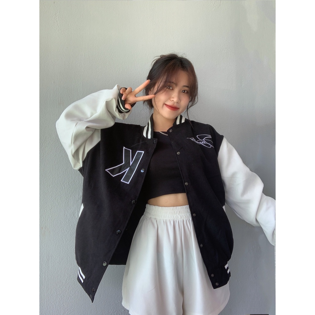 Áo Khoác Nhung Tăm Unisex Jacket Varsity Graffiti King Brand màu Đen V3-02