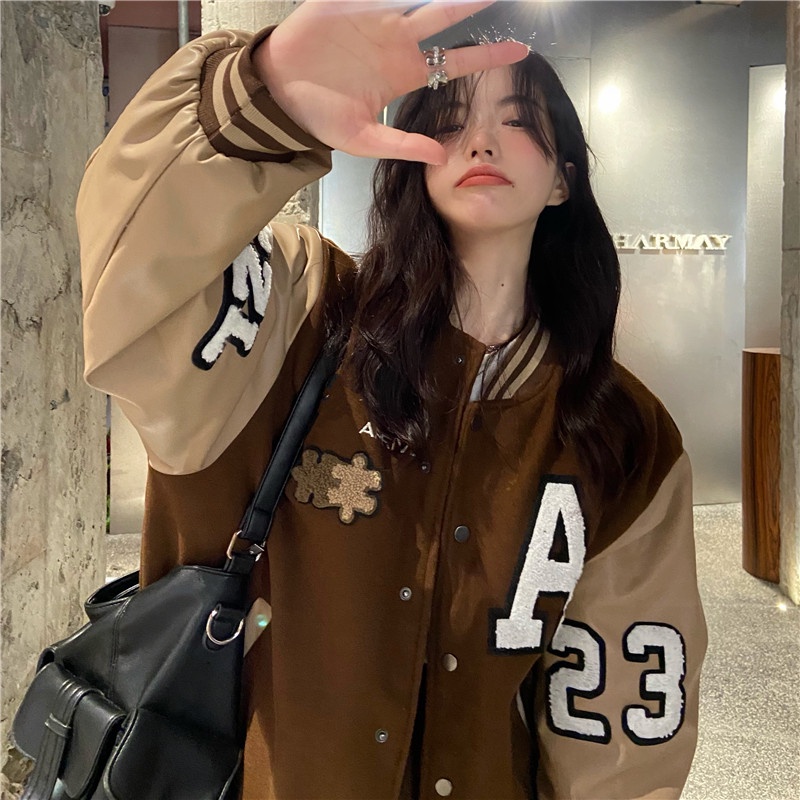 Áo khoác bóng chày thêu họa tiết thời trang cho nữ