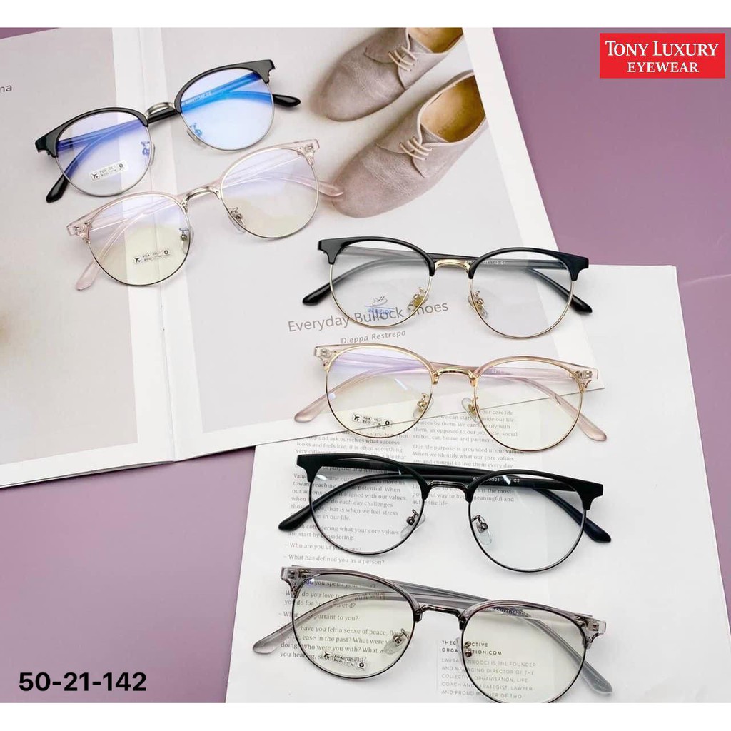 Gọng kính cận nam nữ Tony Luxury Eyewear chính hãng gọng nhựa kết hợp kim loại 50-21-142 - Nhận Cắt Tròng Cận Viễn Loạn