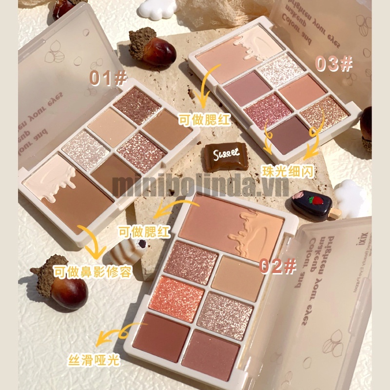 Bảng phấn mắt 7 màu XIXI kiêm bắt sáng phấn má tạo khối nhũ tông cam đất