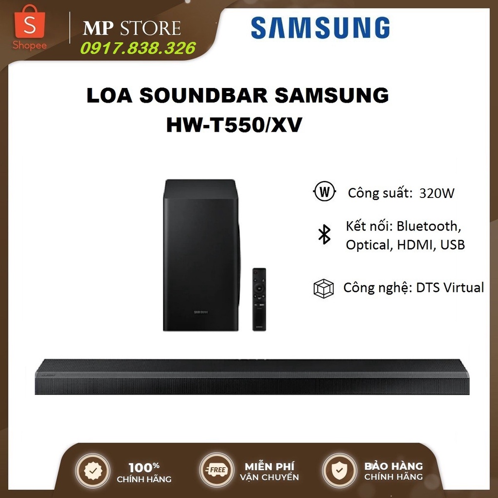 [Mã 229ELSALE hoàn 7% đơn 300K] Loa Soundbar Samsung HW-R550/ T550 2.1ch, Công suất 320W