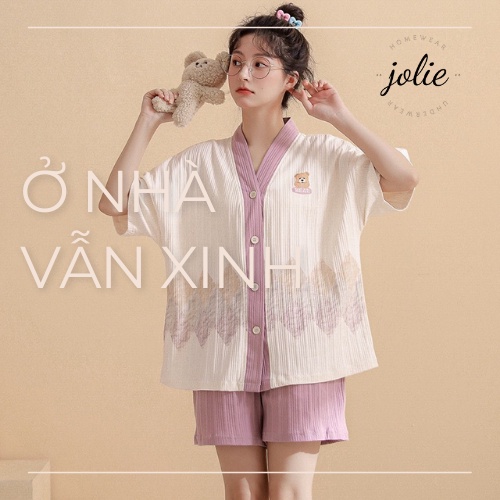Bộ Đồ Ngủ Kimono Nữ Quần Đùi Áo Ngắn Tay Mùa Hè Đơn Giảm - Pyjama Mặc Nhà Mới Cho Nữ