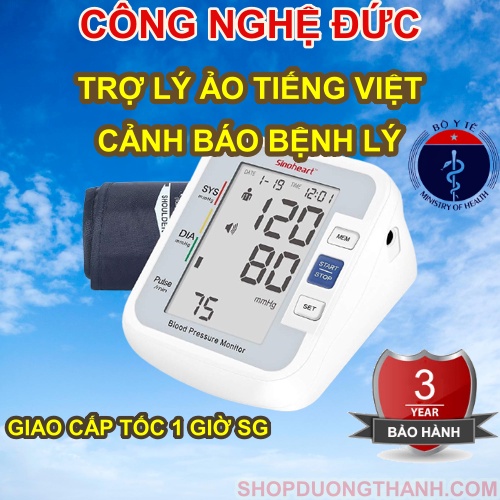 Máy đo huyết áp cảnh báo tiếng Việt trợ lý ảo công nghệ Đức Sinocare chứng nhận Bộ Y Tế