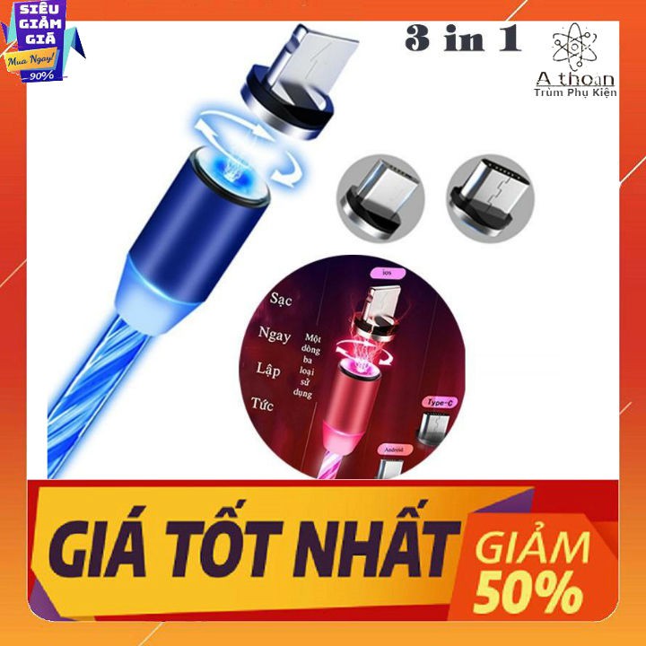 🎁FreeShip🎁 Cáp Sạc Nam Châm, Dây Đèn Led Phát Sáng Siêu Đẹp,  Iphone | Micro USB | Type-C